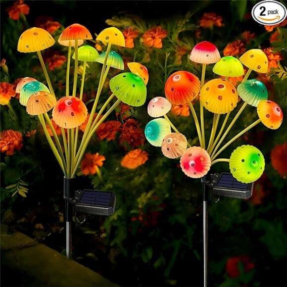 Solar Garden Lights Decorative, 2 Pack Solar Powered Mushroom Lights Outdoor - Picture 7 of 7